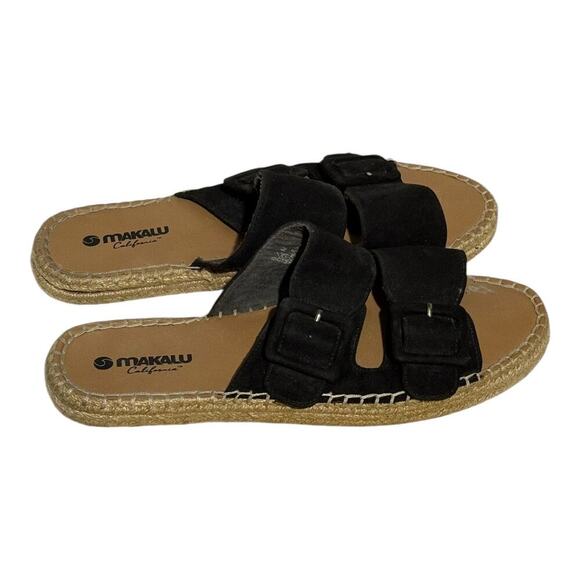 Makalu California Black Suede Buckle Sandals Espadrille Slip-On Women's Size 8.5 - Picture 4 of 9